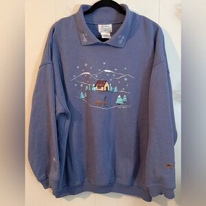 Northern Treasures Collared Embroidered Winter Cozy Sweatshirt Size XL